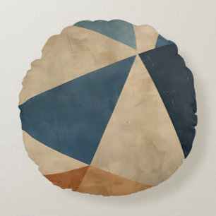 Geometric Pattern in Blues, Tans, and Rust Round Cushion