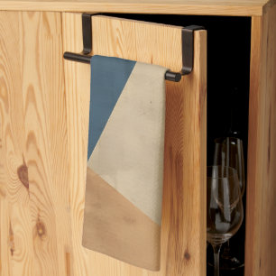 Geometric Pattern in Blues, Tans, and Rust Tea Towel