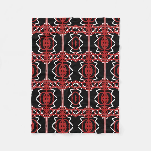 Geometric Pattern In Red, White And Black. Fleece Blanket (Front)