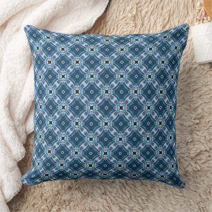 Geometric Pattern In Shades Of Blue With White Cushion