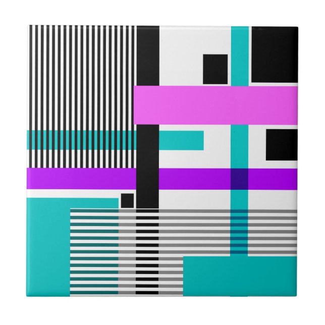 geometric pattern in striped and neon colours ceramic tile (Front)