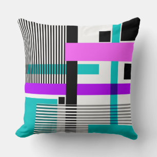geometric pattern in striped and neon colours cushion