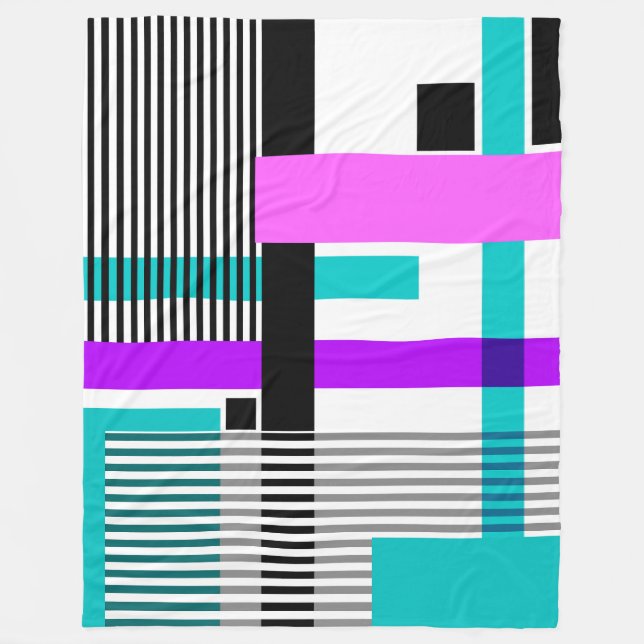 geometric pattern in striped and neon colours fleece blanket (Front)