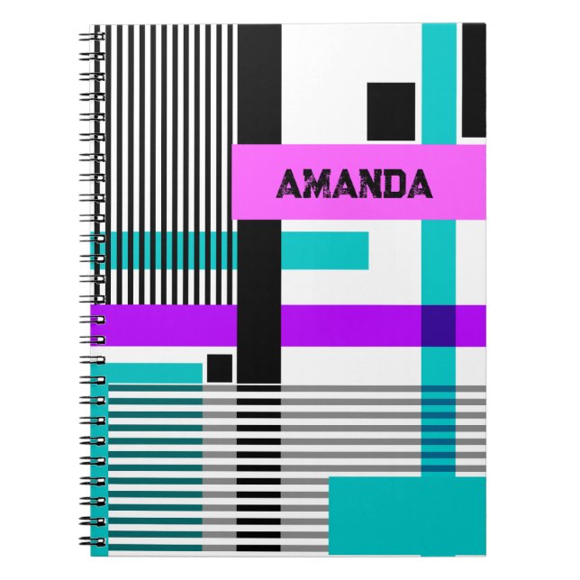 geometric pattern in striped and neon colours notebook (Front)