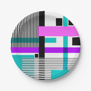 geometric pattern in striped and neon colours paper plate