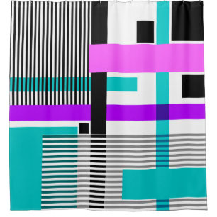 geometric pattern in striped and neon colours shower curtain