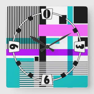 geometric pattern in striped and neon colours square wall clock