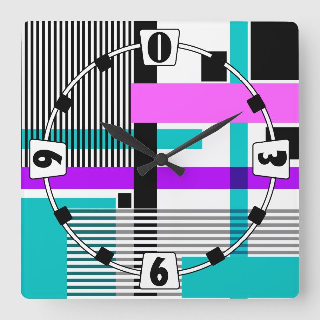 geometric pattern in striped and neon colours square wall clock (Front)