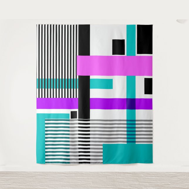 geometric pattern in striped and neon colours tapestry (Front)