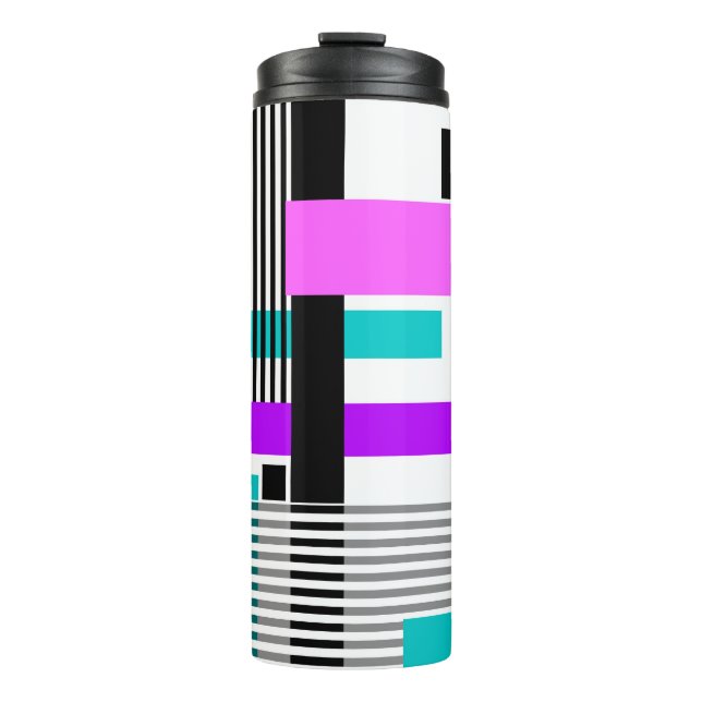 geometric pattern in striped and neon colours thermal tumbler (Front)