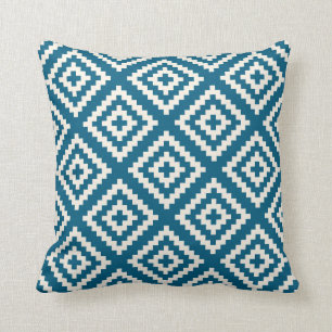 Geometric Pattern in Teal Blue Cushion