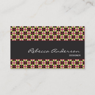 Geometric pattern maroon, olive, & black business card
