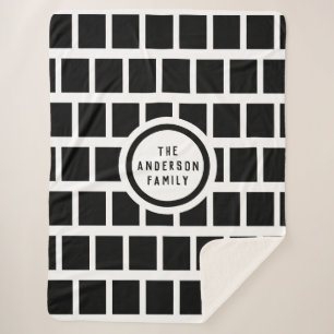 Geometric Pattern Modern Black and White Sherpa Bl Blanket