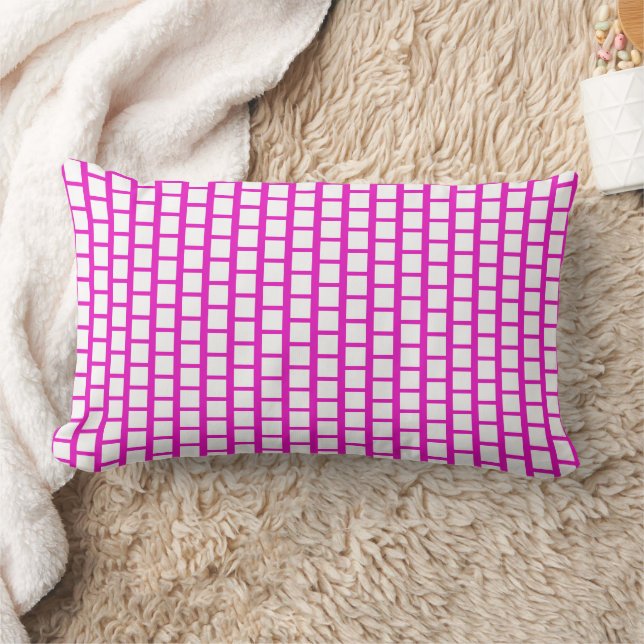 Geometric Pattern Modern Hot Pink and White Lumbar Cushion (Blanket)