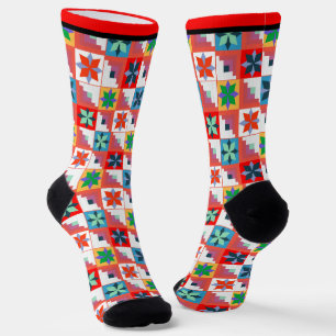 Geometric pattern multicolored patchwork socks