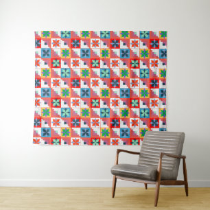 Geometric pattern multicolored patchwork  tapestry