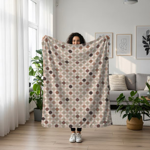 Geometric pattern of brown and pink polka dots sherpa blanket