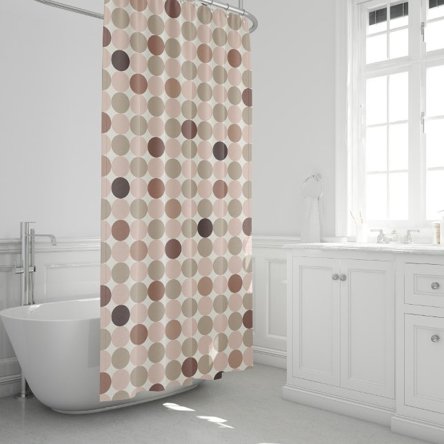 Geometric pattern of brown and pink polka dots shower curtain (Creator Uploaded)