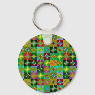 Geometric Pattern of Colorful Squares and Circles Key Ring