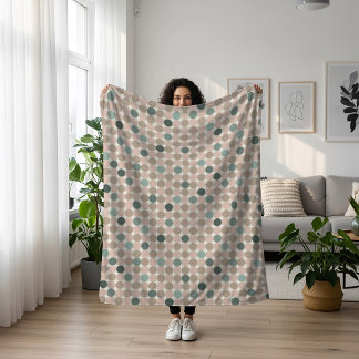 Geometric pattern of green and pink polka dots sherpa blanket