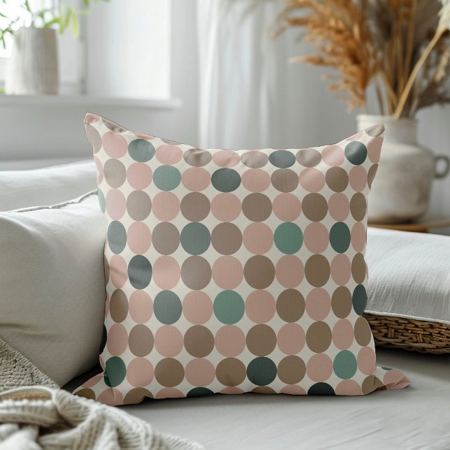 Geometric pattern of green, brown, pink polka dots cushion (Creator Uploaded)