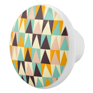 Geometric pattern of multi-colored triangles ceramic knob