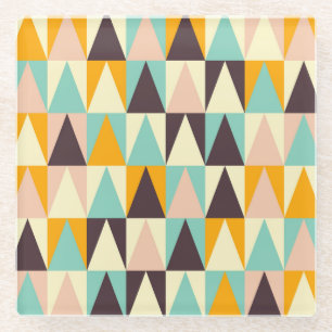 Geometric pattern of multi-colored triangles glass coaster