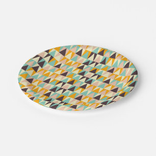 Geometric pattern of multi-colored triangles paper plate