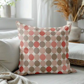 Geometric pattern of red, brown, pink polka dots cushion