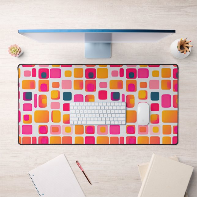 Geometric Pattern of Square Colour Blocks Pink  Desk Mat (Office 1)