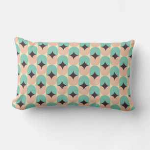 Geometric pattern of teal, beige, and black shapes lumbar cushion