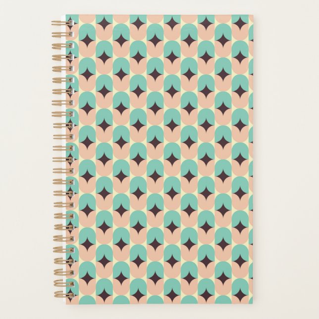 Geometric pattern of teal, beige, and black shapes planner (Front)