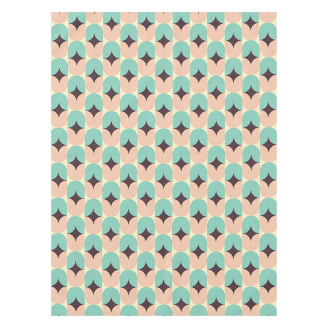 Geometric pattern of teal, beige, and black shapes tablecloth (Front)