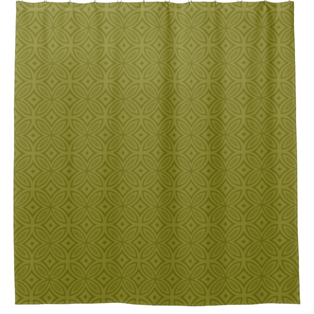 Geometric pattern of two tone olive green retro shower curtain (Front)