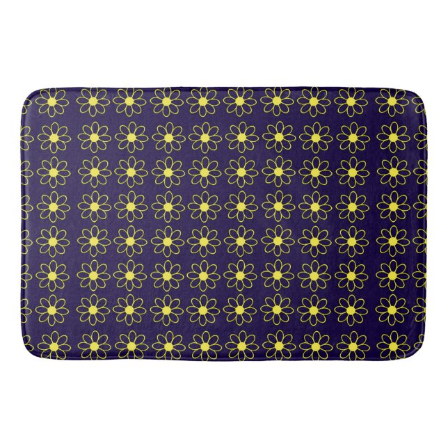 Geometric Pattern of Yellow Daisy Flowers Bath Mat (Front)