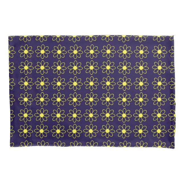 Geometric Pattern of Yellow Daisy Flowers Pillowcase (Front)