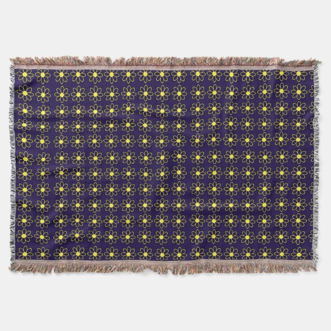 Geometric Pattern of Yellow Daisy Flowers Throw Blanket (Front)