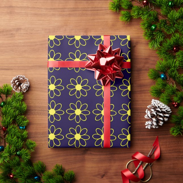 Geometric Pattern of Yellow Daisy Flowers Wrapping Paper (Holiday Gift)