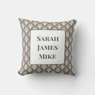 Geometric Pattern on Green with Names Cushion