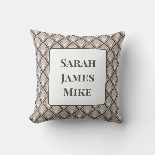 Geometric Pattern on Green with Names Cushion (Front)