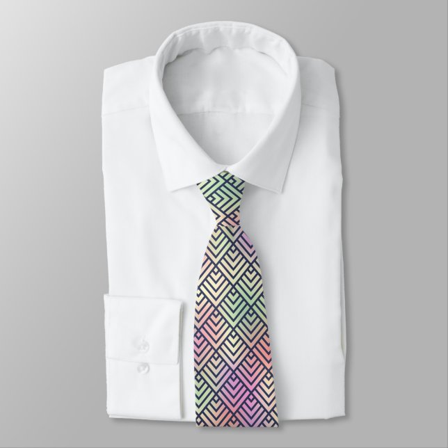 Geometric Pattern on Multicolored Background Tie (Tied)