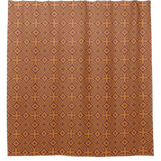 Geometric pattern orange and brown retro tiles shower curtain