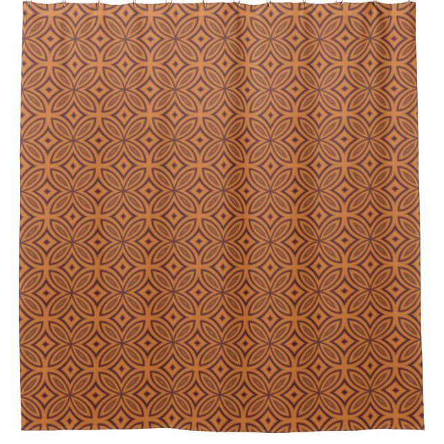 Geometric pattern orange and brown retro tiles shower curtain (Front)