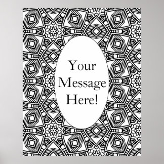 Geometric Pattern Oval Border Adult Colouring Page Poster