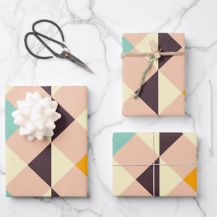 Geometric pattern overlapping diamonds & triangle wrapping paper sheet