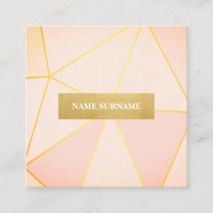 Geometric Pattern Peach Gold Square Business Card