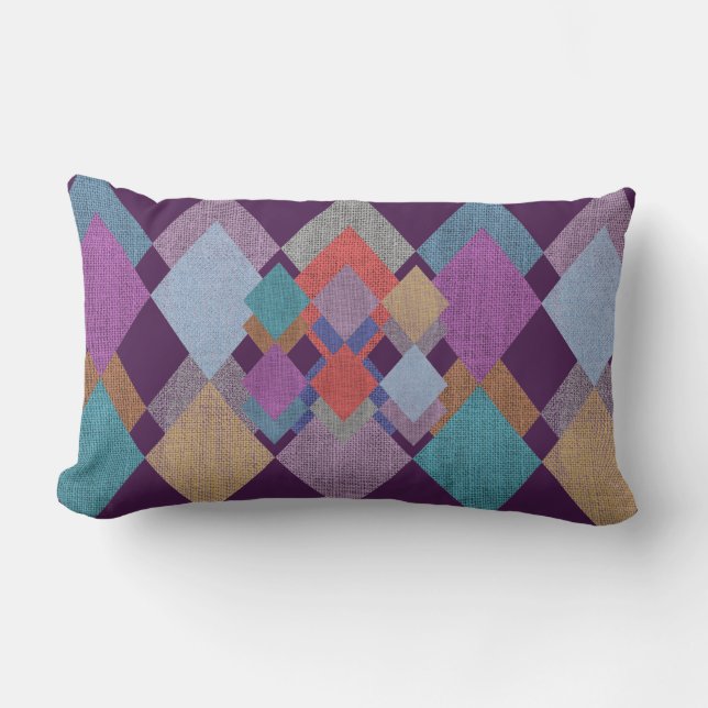 Geometric Pattern Purple Lilac blue Orange Yellow Lumbar Cushion (Front)
