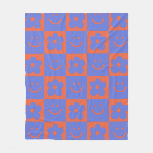 Geometric pattern retro colours 70s fleece blanket (Front)