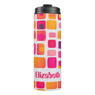 Geometric Pattern Retro Mid Century Custom Name Thermal Tumbler