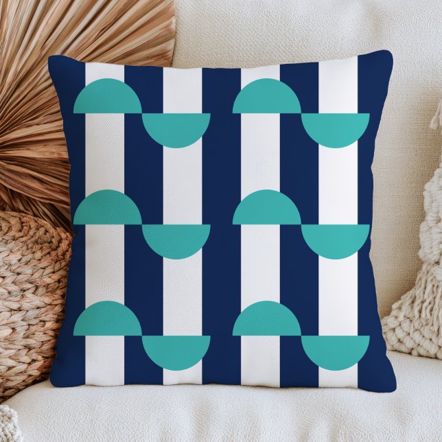 Geometric Pattern Retro Mid Century Modern Blue Cushion (Creator Uploaded)